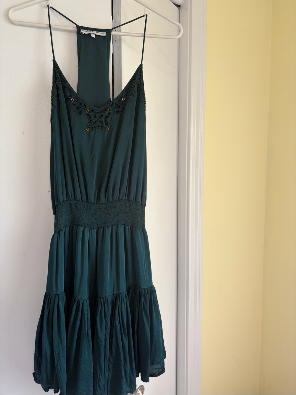 Karina Grimaldi Teal Tiered Spaghetti Strap Mini Dress